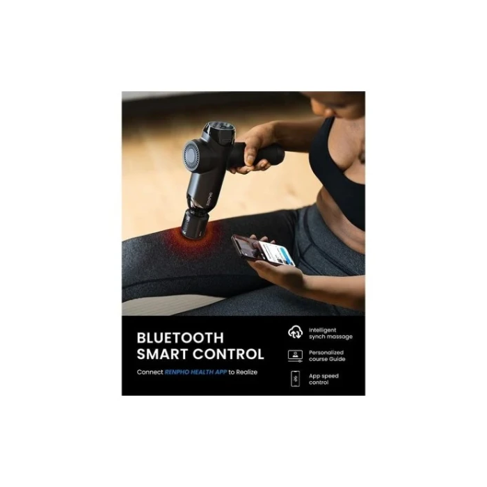 Renpho Pistola de Masaje Power+ - 6 Cabezales, 6 Velocidades, 12mm Amplitud, Bluetooth, App Conectada, Calor y Frío - PEU-R-C001SH-BK 1
