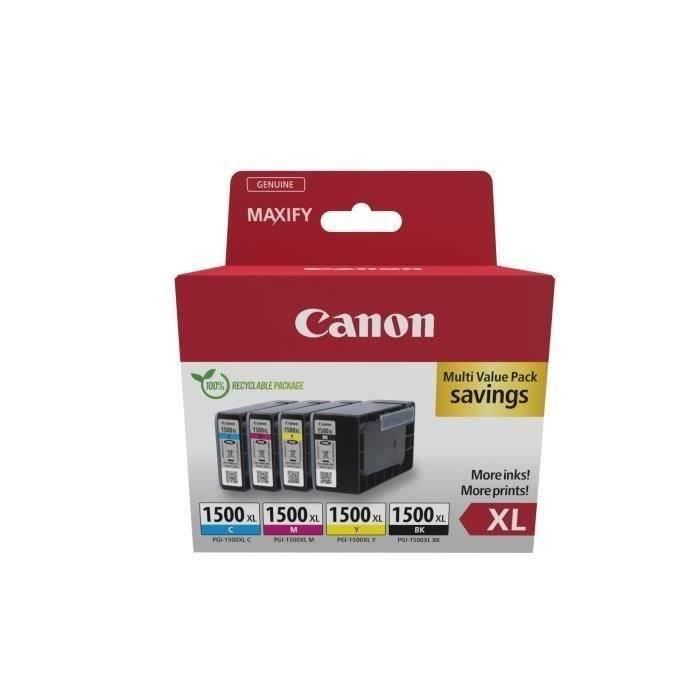 Canon Tinta Ecopack Bk+C-M-Y Pack 4XL PGI-1500XL Cuatricolor para Maxify IB 4050-4150, MB 5150-5155-5350-5450