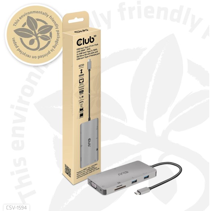Club3D USB-C 9in1-HUB >HDMI/VGA/2xUSB/USB-C/RJ45/SD PD100W 6 Club3D USB-C 9in1-HUB >HDMI/VGA/2xUSB/USB-C/RJ45/SD PD100W 6