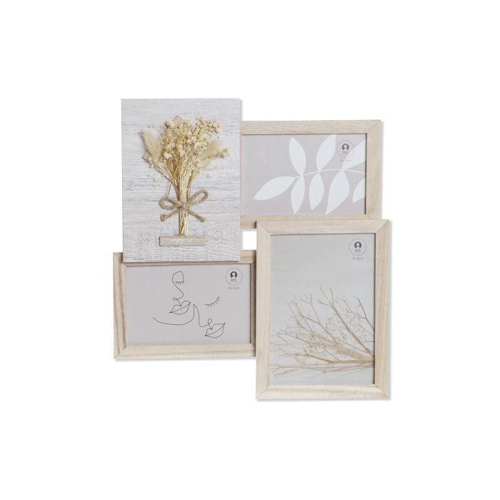 DKD Home Decor Marco Multifoto Shabby para 3 Fotos de Paulownia y Cristal Natural 34x31x2.4 cm