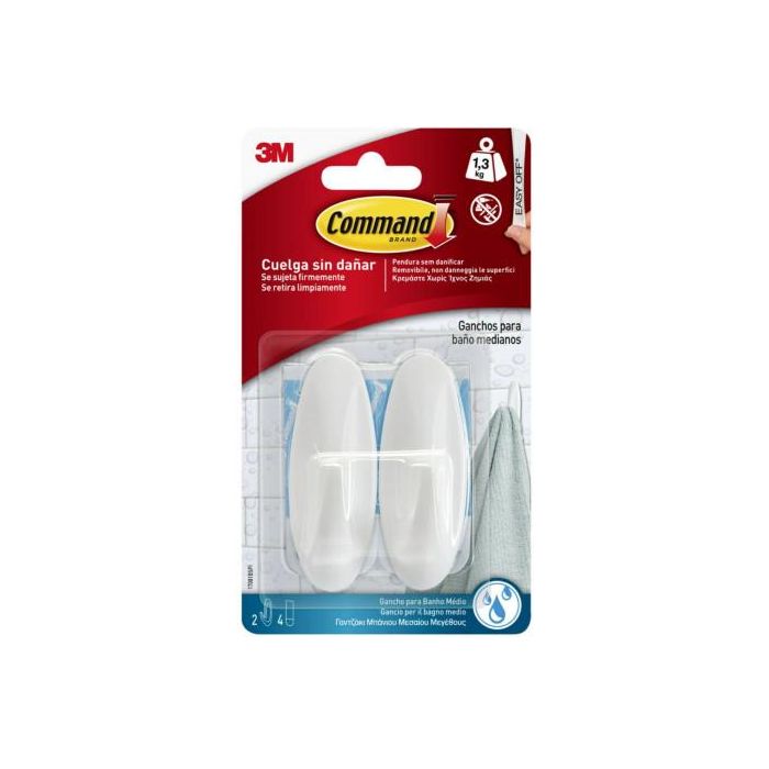 Blister 2 Ganchos Adhesivos Medianos Hasta 1,3Kg Blanco para Baño Command 17081B 3M 7100121117