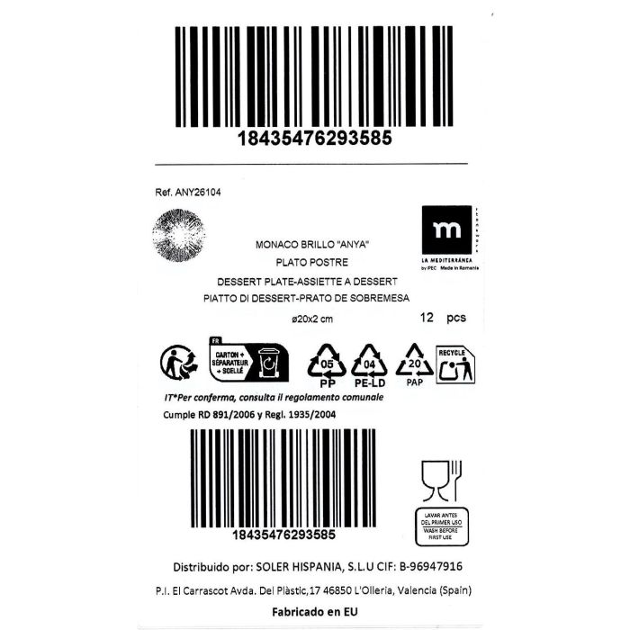 La Mediterranea Plato Postre Anya Monaco Brillo Ø20 cm (12 Unidades) 1 La Mediterranea Plato Postre Anya Monaco Brillo Ø20 cm (12 Unidades) 1