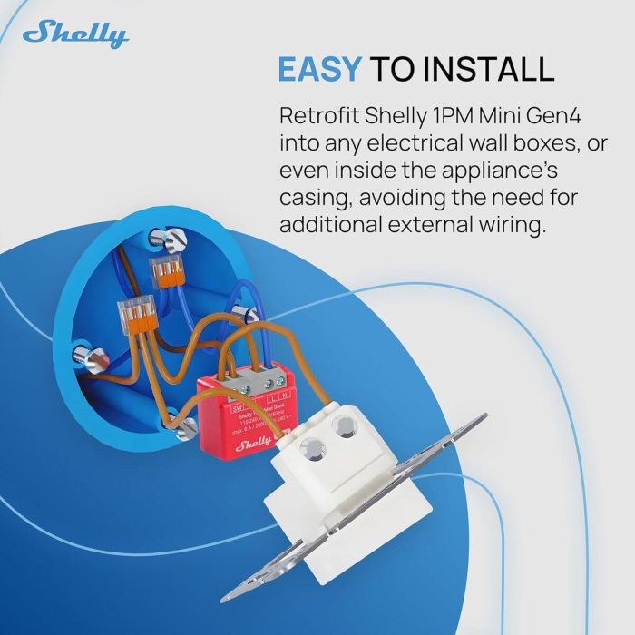 Shelly Relais 1PM Mini Gen4 WLAN BT Matter Zigbee Messfunktion max 8A 1 Kanal Unterputz 15