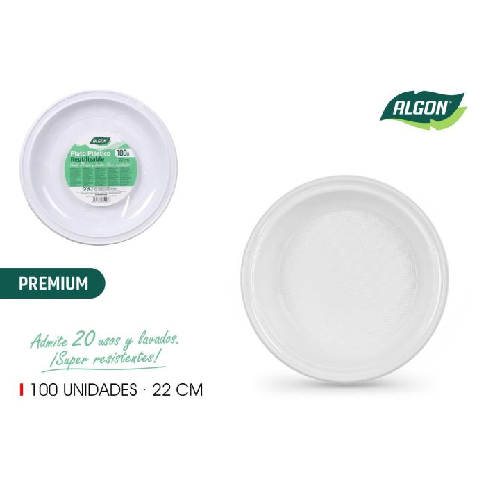Set de 100 platos redondos de plástico premium 22 cm - Algon (6 Cajas) Set de 100 platos redondos de plástico premium 22 cm - Algon (6 Cajas)