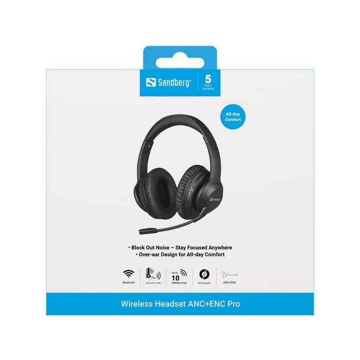 Sandberg Auriculares Inalámbricos ANC+ENC Pro - Comodidad Superior, Cancelación de Ruido Activa y Ambiental, Micrófono Flexible, 24h Batería, USB-C 8