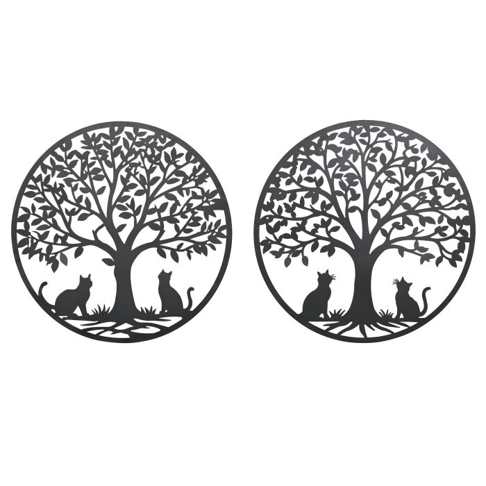 DKD Home Decor Decoración de Pared Shabby de Metal Negro con Diseño de Árbol 100x100 cm (4 Unidades)