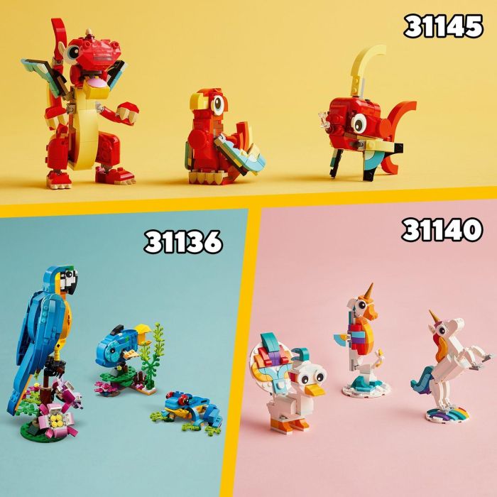 LEGO 31145 Creator Juguete Dragón Rojo 3 en 1 con 3 minifiguras de animales: Dragón, Pez y Fénix 4