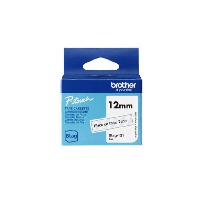 Brother Ptn10 Ptn20 Ptn25Bt Cinta Doméstica Btag Negro Sobre Transparente 12mm x 4m