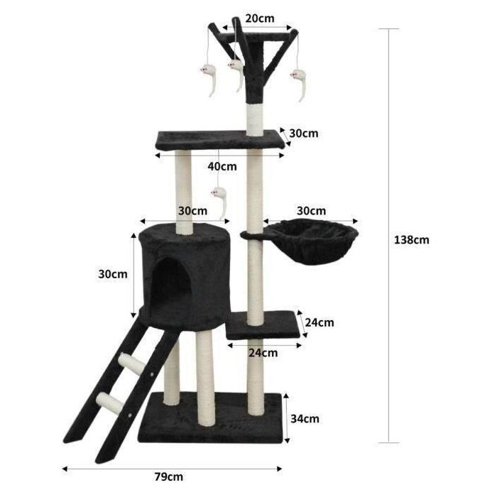 JIPSY - Árbol para gatos - 50 x 35138 cm - Negro 2