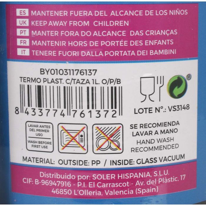 Termo plástico con taza 1 litro Thermosport (12 Unidades) 4 Termo plástico con taza 1 litro Thermosport (12 Unidades) 4