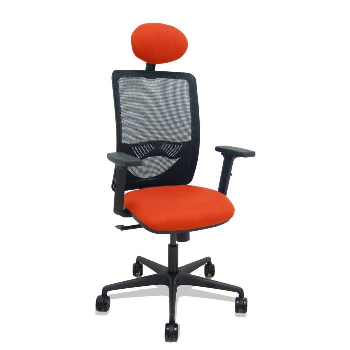 PIQUERAS Y CRESPO Silla Zulema sincro malla negra asiento bali naranja oscuro brazos 2D ruedas 65mm cabecero