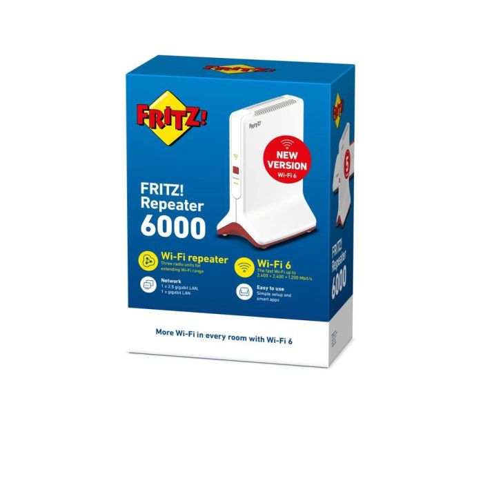 Fritz Repetidor Wifi 6 6000 Mesh - Alta Velocidad hasta 6000 Mbps, Wi-Fi Tribanda, 2 Puertos Gigabit LAN, Compatible con FRITZ!Box 2 Fritz Repetidor Wifi 6 6000 Mesh - Alta Velocidad hasta 6000 Mbps, Wi-Fi Tribanda, 2 Puertos Gigabit LAN, Compatible con FRITZ!Box 2