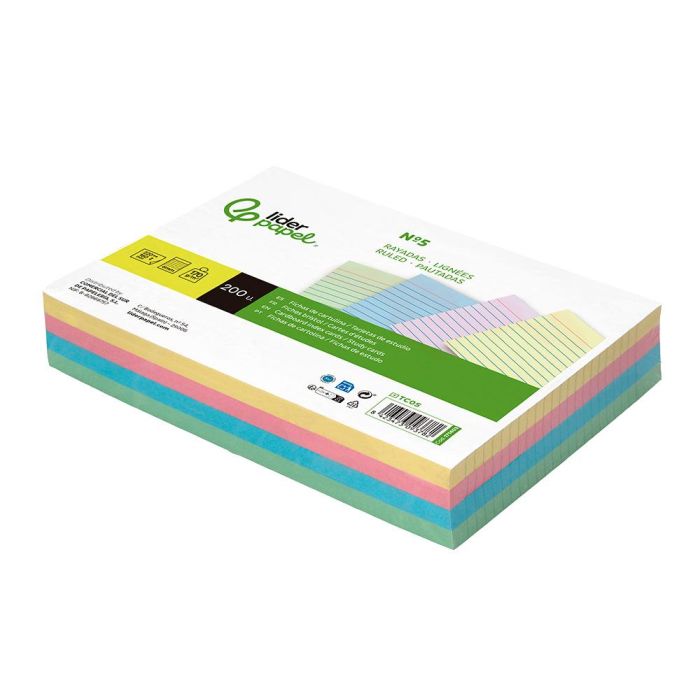 Tarjeta Liderpapel Para Estudiar Rayada Cartulina De Colores 170 gr-M2 160x220 mm Paquete De 200 Unidades 5