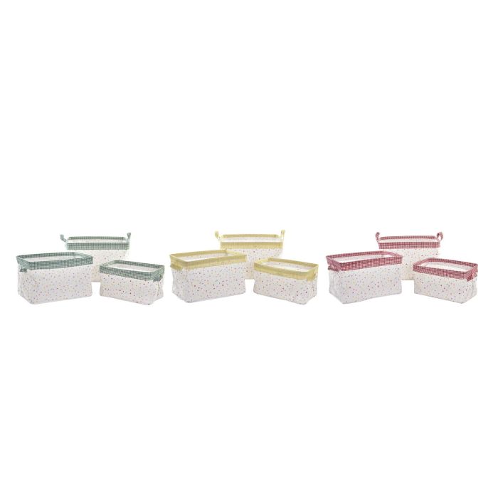 DKD Home Decor Cesta Decorativa para Almacenamiento Shabby Vichy de Algodón y Poliéster Set de 3 - 21x35x20 cm - Amarillo y Verde 2