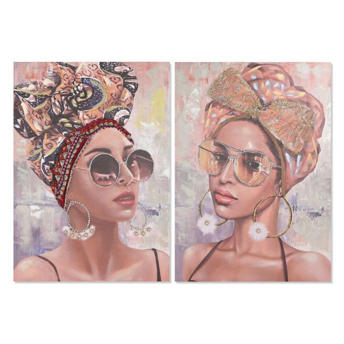 DKD Home Decor Cuadro Colonial Africana Lienzo Mdf Beige Multicolor 100x70cm Set 2 Unidades Hecho a Mano DKD Home Decor Cuadro Colonial Africana Lienzo Mdf Beige Multicolor 100x70cm Set 2 Unidades Hecho a Mano