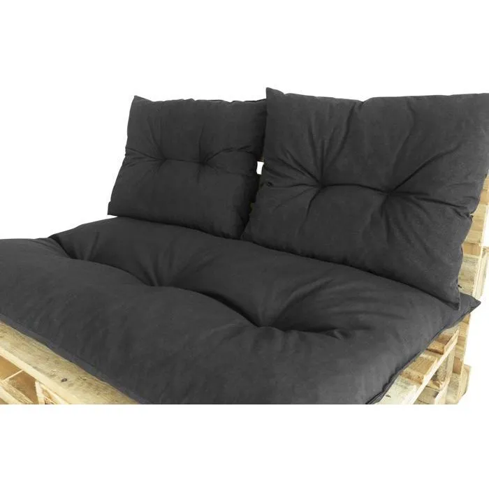 JARDÍN PRIVADO Kit Palet Clásico Colchón Pizarra + 2 Cojines Respaldo para Sofá Exterior 120x80cm Poliéster Hidrófugo 2