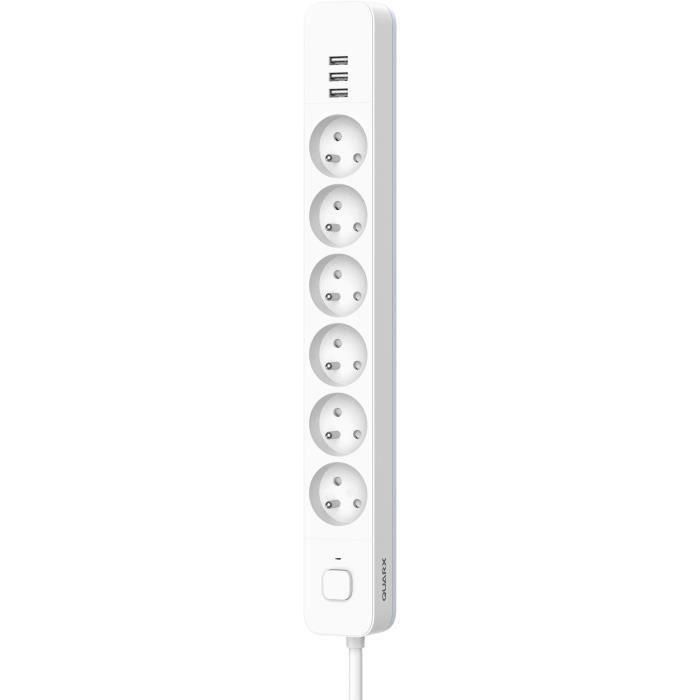 Regleta - QUARX - 6 tomas - Con 3 puertos USB, cable de 1,5m Regleta - QUARX - 6 tomas - Con 3 puertos USB, cable de 1,5m