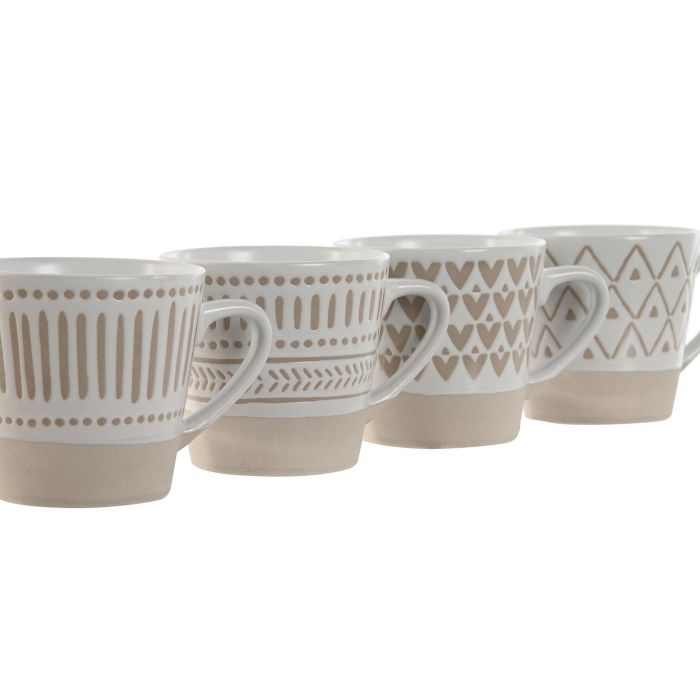 DKD Home Decor Tazas de Café Boho de Gres Beige Blanco 180ml Set de 4, Apto Microondas y Lavavajillas 2