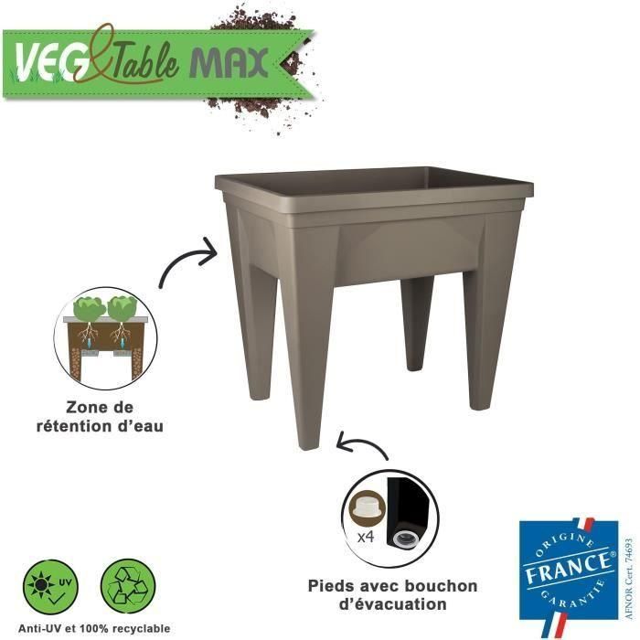 Huerto elevado EDA PLASTIQUE VEG&Table MAX - Zona de retención de agua - Patas extraíbles - Color topo 2