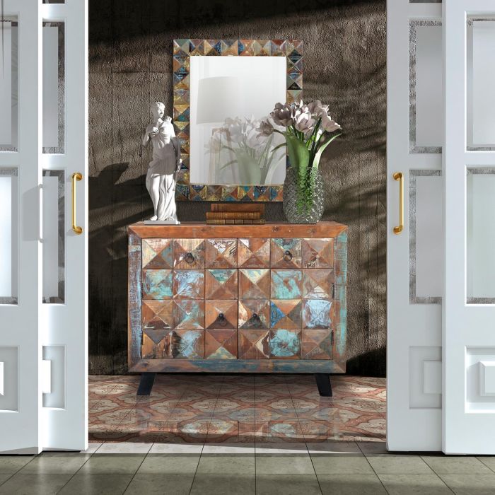 Giner y Colomer Cómoda Multicolor en Madera Reciclada con 2 Puertas y 2 Cajones 4 Giner y Colomer Cómoda Multicolor en Madera Reciclada con 2 Puertas y 2 Cajones 4