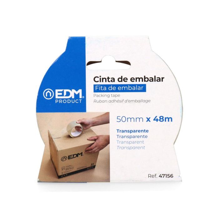 Edm Cinta de Embalar Precinto Adhesivo Transparente de Polipropileno 48 Micras (50mm x 48m), Resistente Intemperie 1