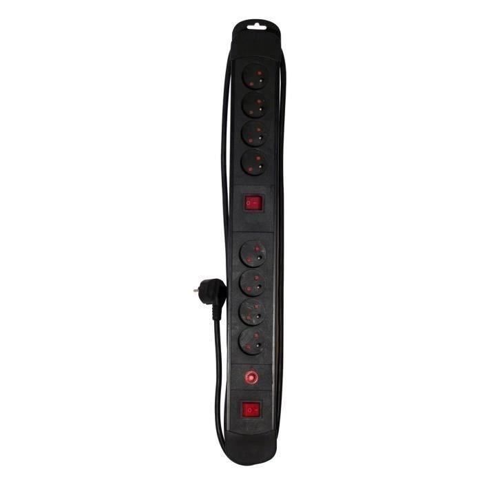 Chacon Regleta Multitoma 8 Tomas 16A con 2 Interruptores, Protección Sobrecarga, Cable 1.5m, Negro Chacon Regleta Multitoma 8 Tomas 16A con 2 Interruptores, Protección Sobrecarga, Cable 1.5m, Negro