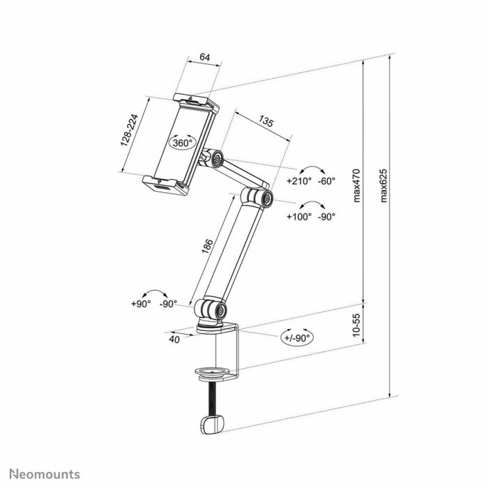 Neomounts DS15-545WH1 Soporte de Escritorio Universal para Tablets 4.7-12.9" con Pinza, Orientación 360° y Multiposición Blanco 1