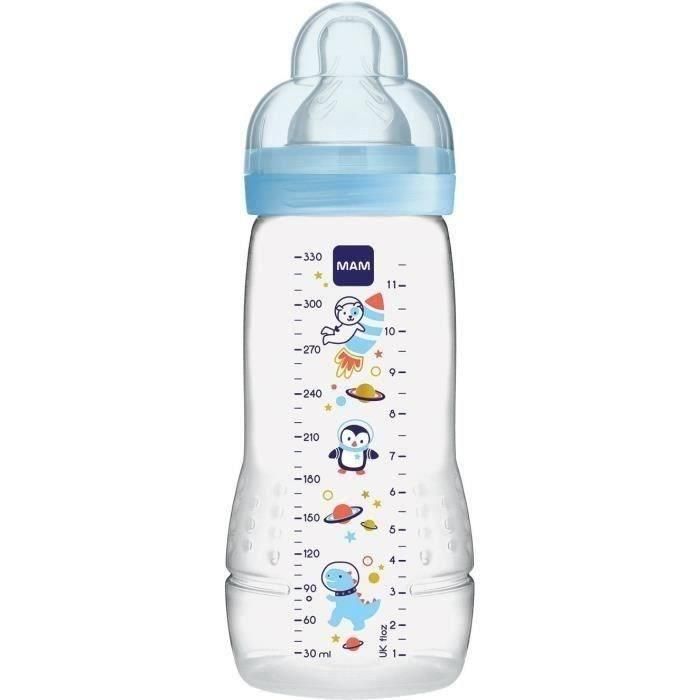 Biberón MAM Easy Active 2nd Age Decorated - 330ml - a partir de 6 meses - Flow Teat X - Azul