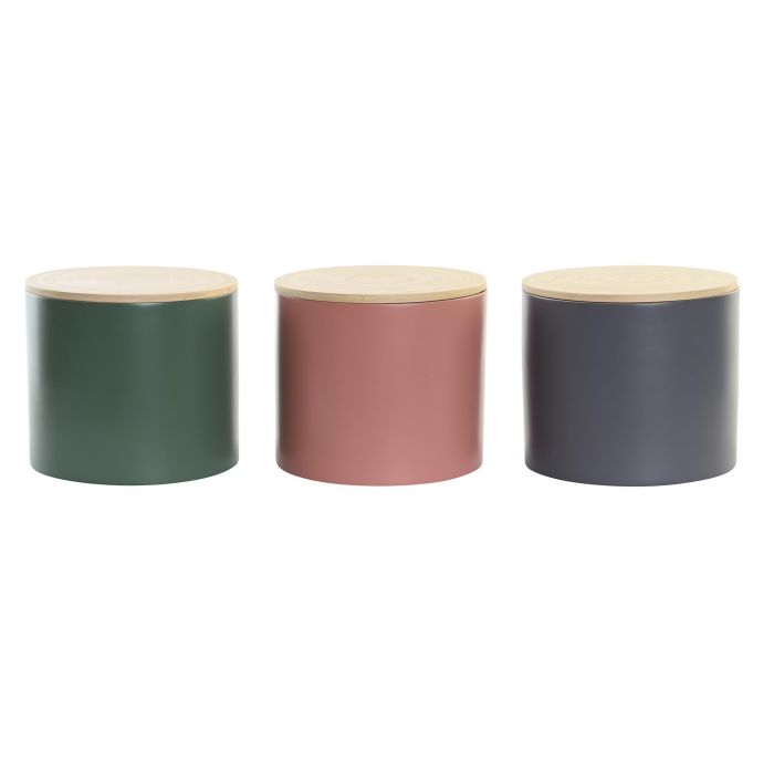 DKD Home Decor Bote Balines de Bambú Reciclable, 2600ml, Set de 3 Unidades, Dimensiones 18x16x18 cm, Colores Surtidos