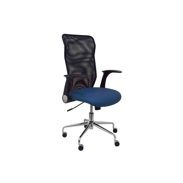 Silla Piqueras Y Crespo Minaya Brazos Retractiles Mecanismo Basculante Ergonomica Respaldo Malla Transpirable Negra Asiento Tapizado Similpiel Azul Marino