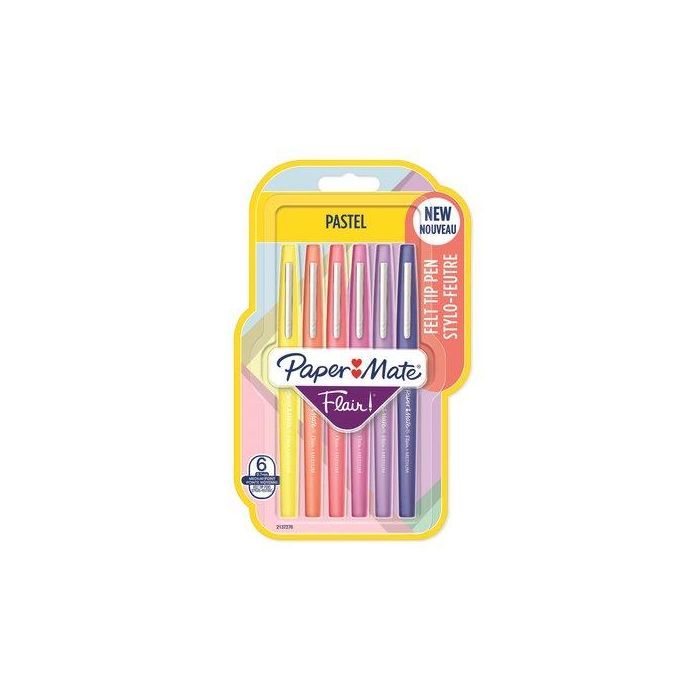 Rotulador Fibra Paper Mate Pastel Surtido Blister De 6