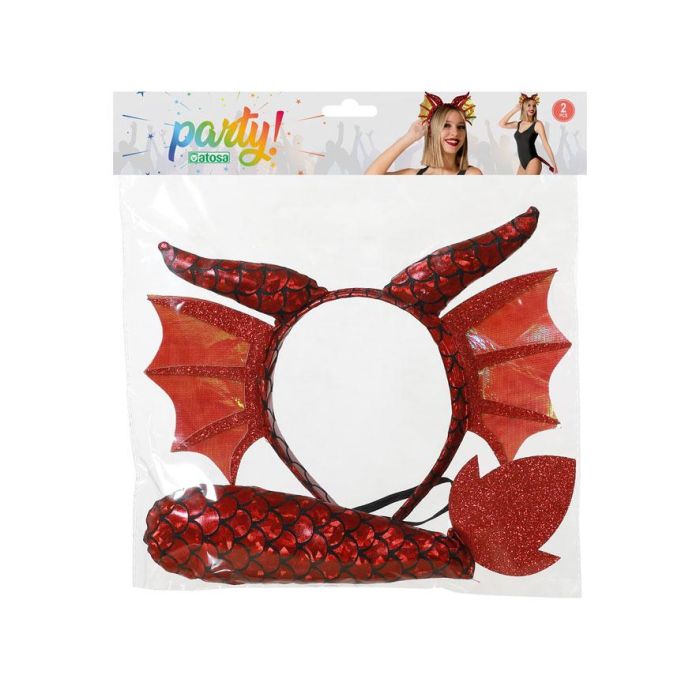 Diadema Con Orejas Y Cola De Dragón Roja Con Escamas Para Fiestas Temáticas, Carnaval, Halloween Y Animaciones Infantiles 1
