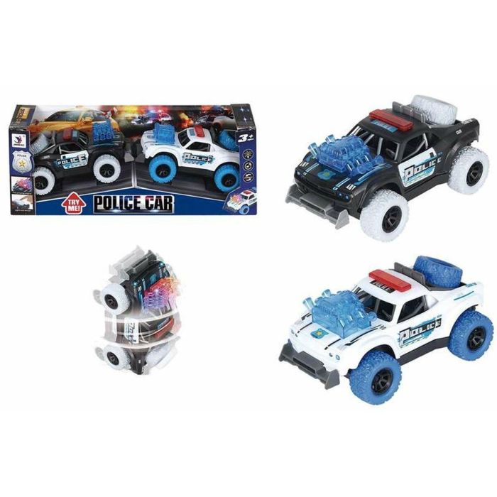 Coche policia fricción en pack de 2 ud., giro 360º, con luces y sonidos 16x10x8cm 2 Coche policia fricción en pack de 2 ud., giro 360º, con luces y sonidos 16x10x8cm 2