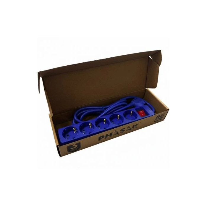 Phasak Regleta BN 0825 con 5 Tomas de Corriente, Interruptor, Cable 1.8m, Color Azul 1