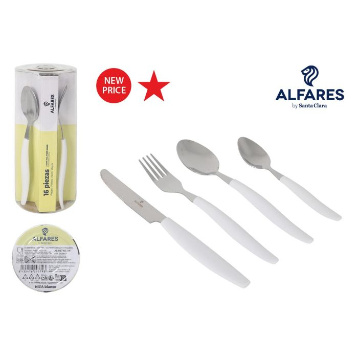 Inde Cubertería Niza, 16 Piezas de Acero Inoxidable, Color Blanco Aluminio, Juego de Cubiertos Completo (3 Unidades) Inde Cubertería Niza, 16 Piezas de Acero Inoxidable, Color Blanco Aluminio, Juego de Cubiertos Completo (3 Unidades)