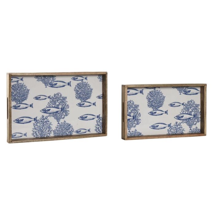 Bandeja Mediterraneo DKD Home Decor Blanco Azul 27 x 5.5 x 43.5 cm Set de 2