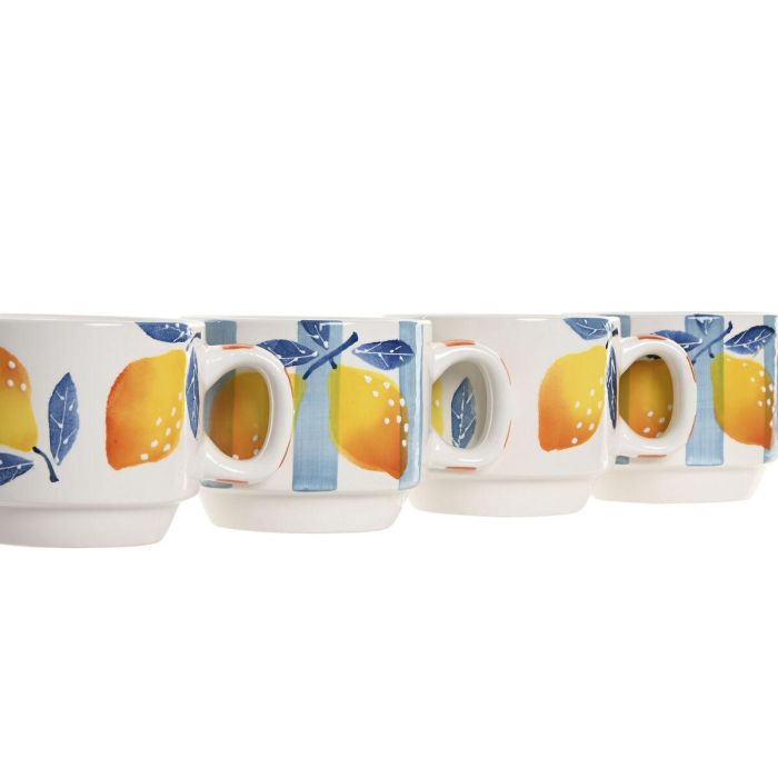 DKD Home Decor Taza Colección Limones Mediterraneo Dolomita Metal Set 4 piezas 260 ml 2