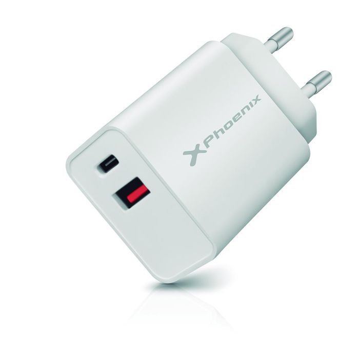 Phoenix Technologies Cargador Dual Ultra Rápido 20W USB-C y USB 3.0. Carga Móviles, Smartphones, Tablets, Compatible iPhone 12.