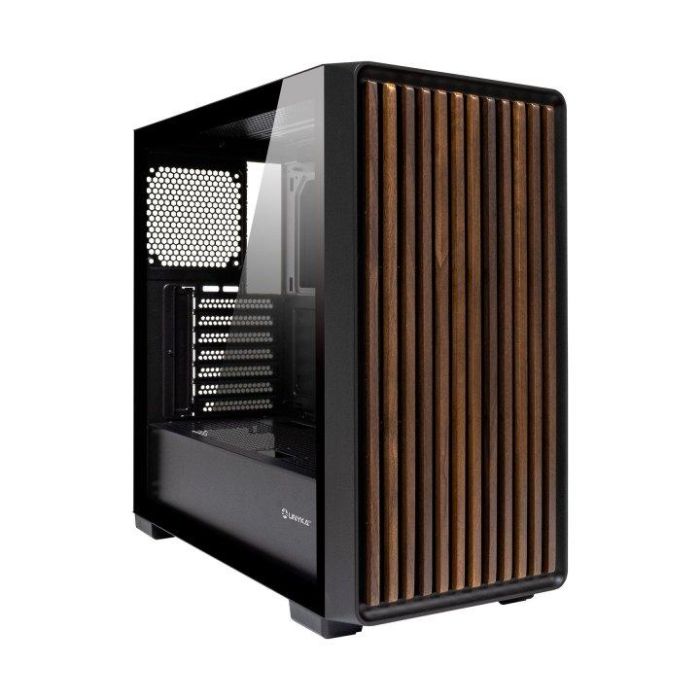 Unykach Caja PC Gaming ATX Unyka Revelat Madeira Black, Torre Media con Panel Lateral de Cristal Templado y Frente de Madera, Ref. UK121804