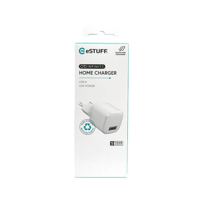 eSTUFF Cargador USB-A INFINITE UE 12W Blanco 98% Plástico Reciclado 3