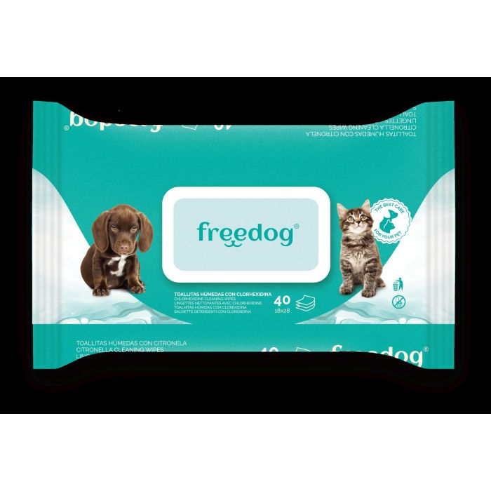 Freedog Toallitas Húmedas con Clorhexidina Tamaño Grande 40 Unidades 28x18 cm