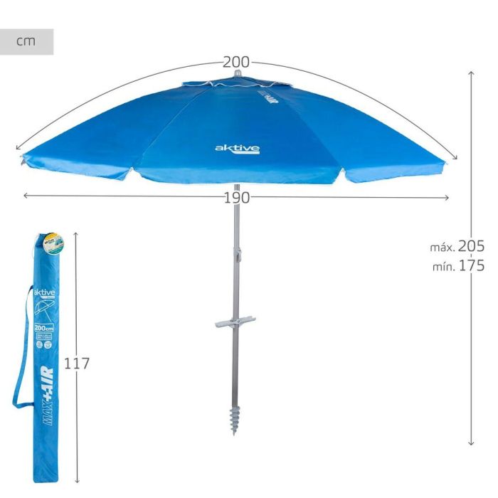 Sombrilla Aktive Azul 200 x 205 x 200 cm (6 Unidades) 3 Sombrilla Aktive Azul 200 x 205 x 200 cm (6 Unidades) 3