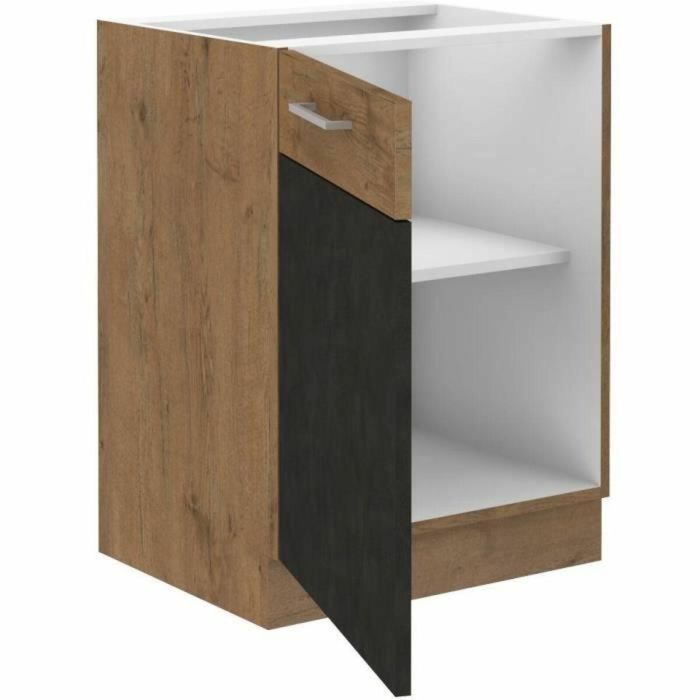 Mueble bajo ROCK - Melamina con decoración roble lancelot y gris matera - 1 puerta - L60 x H82 cm