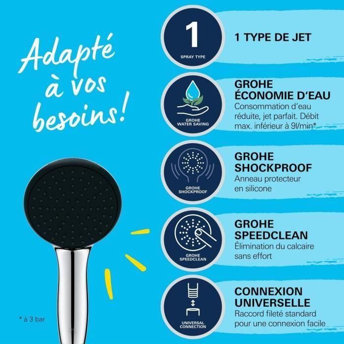 Rociador de ducha - GROHE Vitalio Start 110 27940001 - 1 chorro lluvia - Ahorro de agua - Proceso antical - Cromo 2 Rociador de ducha - GROHE Vitalio Start 110 27940001 - 1 chorro lluvia - Ahorro de agua - Proceso antical - Cromo 2