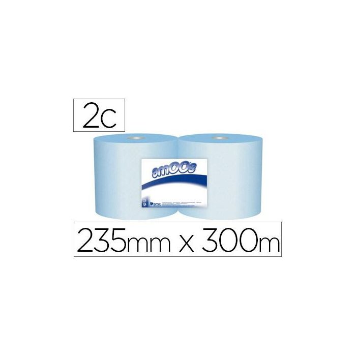 Papel Secamanos Industrial Amoos 2 Capas 235 mm X 300 Mt Color Azul Paquete De 2 Rollos