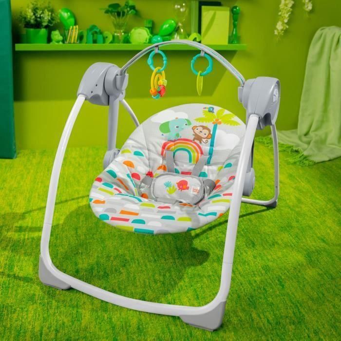 BRIGHT STARTS Columpio portátil para bebé Playful Paradise, compacto y automático con música, desde el nacimiento 1