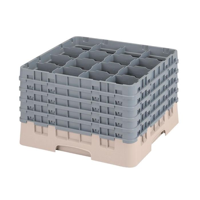 CAMBRO - 16S1058-184 - Cesta de lavado 16 comp. 5 alturas - 10,9 cm Ø máx. - alt. máx. 28,2 cm - 50 x 50 x 30,8 cm - Beige