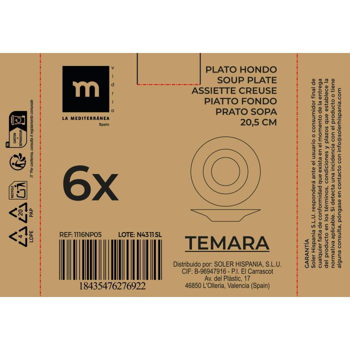 Plato Hondo Opal Temara 20.5 cm - La Mediterranea (48 Unidades) 2 Plato Hondo Opal Temara 20.5 cm - La Mediterranea (48 Unidades) 2