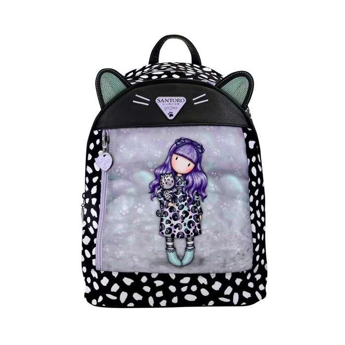 Mochila Casual Gorjuss Smitten kitten Negro Blanco (25,5 x 31 x 10 cm)