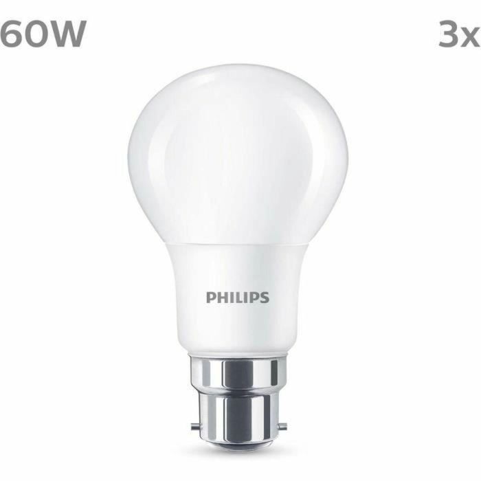 Philips PHI8719514451278 Bombilla LED 60W B22 Blanco Cálido Mate No Regulable Pack de 3 Philips PHI8719514451278 Bombilla LED 60W B22 Blanco Cálido Mate No Regulable Pack de 3